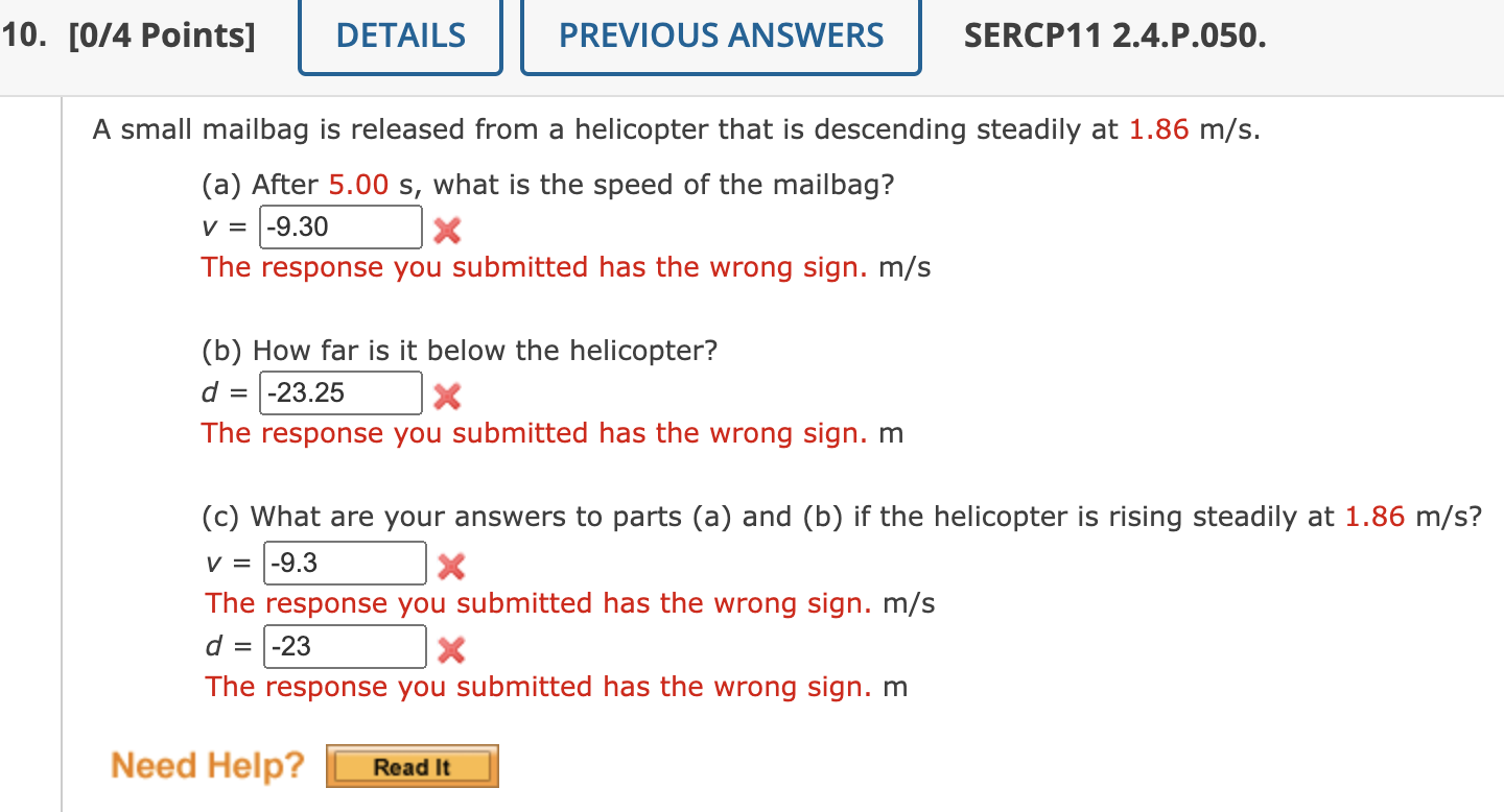 Solved A Small Mailbag Is Released From A Helicopter That Is | Chegg.com