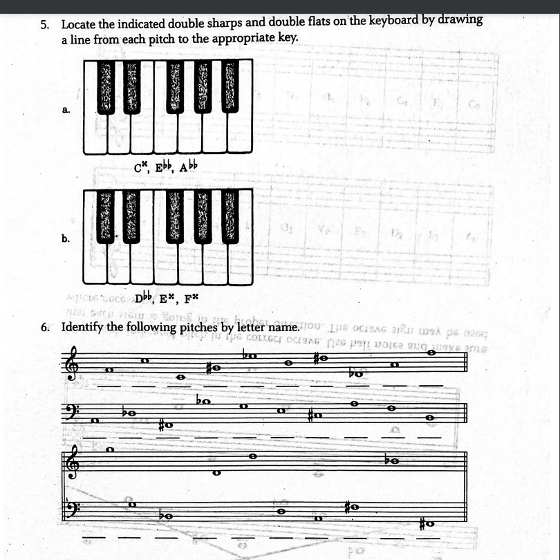 locate the indicated double sharps and double flats