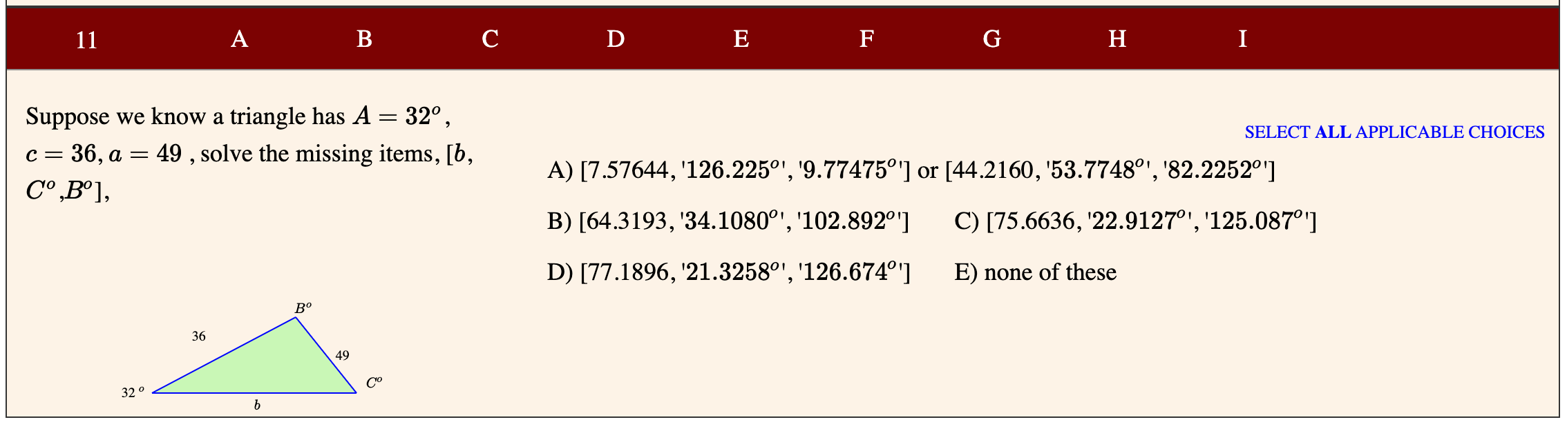 Solved 11 A B C D E F G H I SELECT ALL APPLICABLE CHOICES | Chegg.com