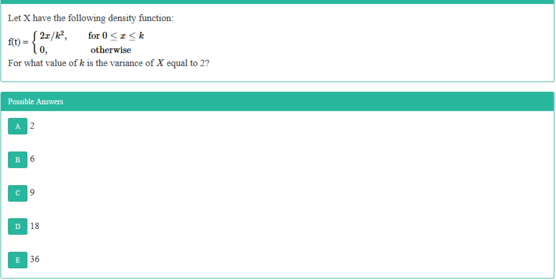 Solved Let X have the following density function: soſ 20/k, | Chegg.com
