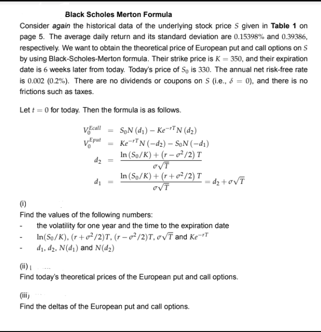 Black Scholes Merton Formula Consider again the | Chegg.com