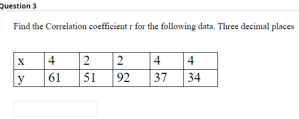 Solved Question 3 Find the Correlation coefficient r for the | Chegg.com