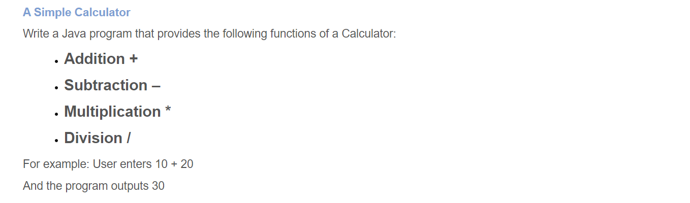 Solved A Simple Calculator Write a Java program that | Chegg.com