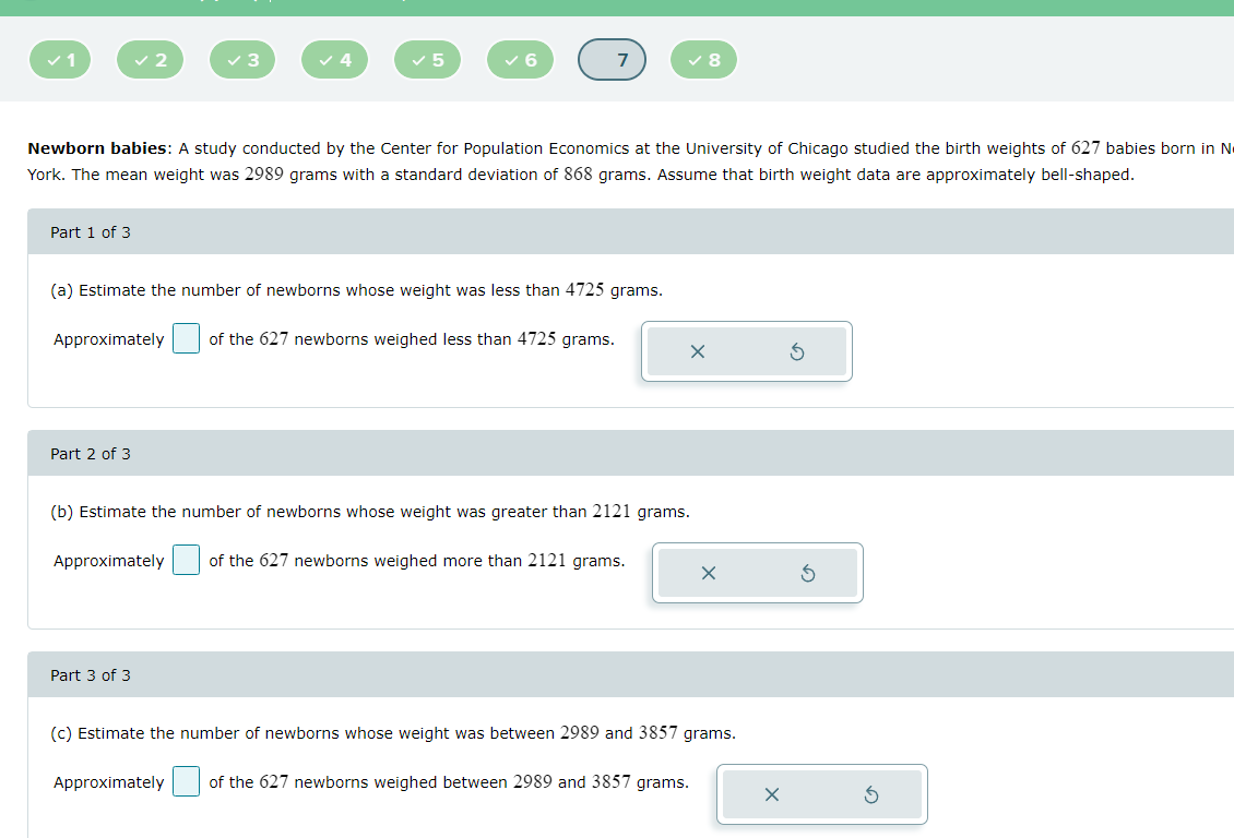 Solved 2 3 5 6 7 8 Newborn babies: A study conducted | Chegg.com