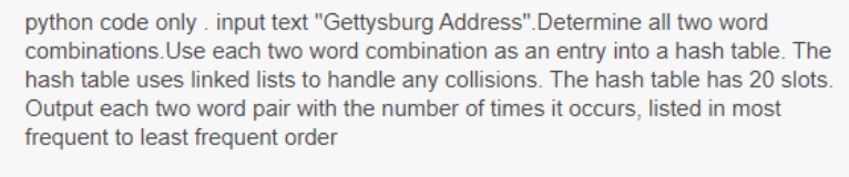python code only . input text "Gettysburg Address". | Chegg.com