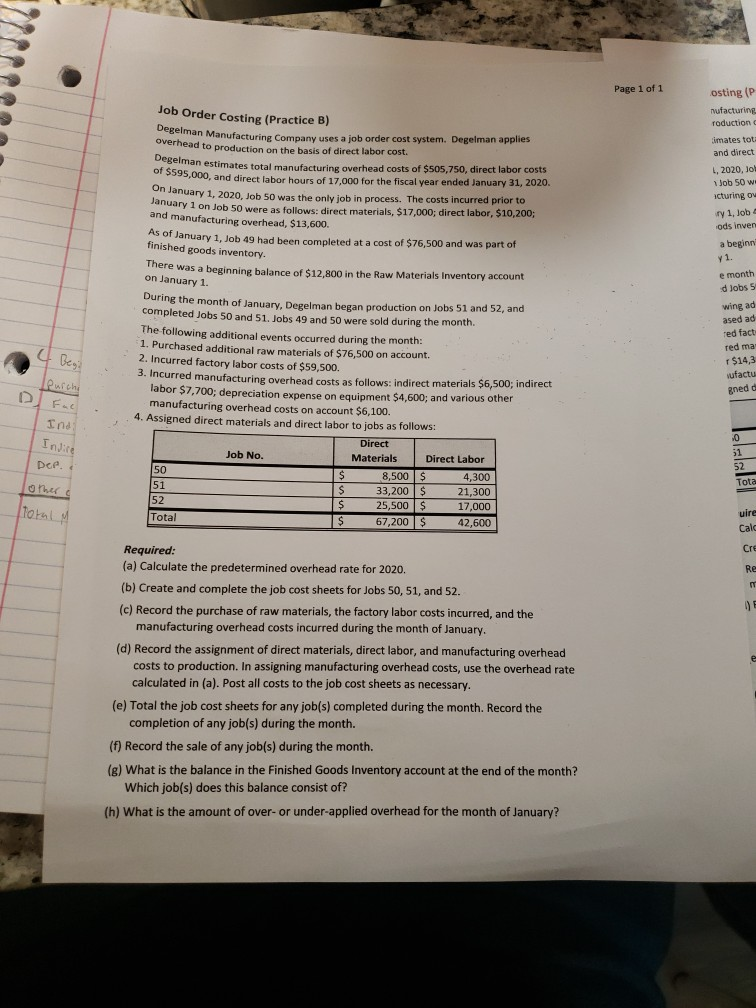 Solved Page 1 Of 1 Job Order Costing (Practice B) Man | Chegg.com