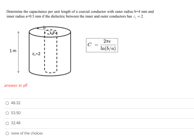 Solved Determine the capacitance per unit length of a | Chegg.com