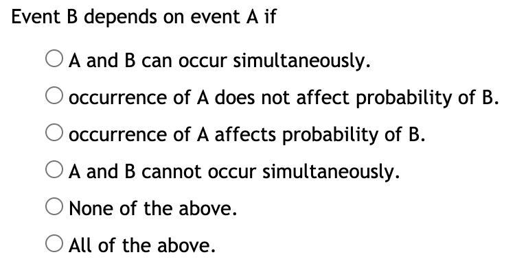 Solved Event B Depends On Event A If O A And B Can Occur | Chegg.com