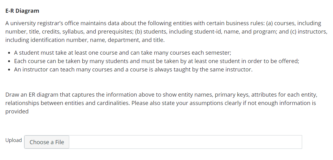 Solved E R Diagram A University Registrars Office Maintains