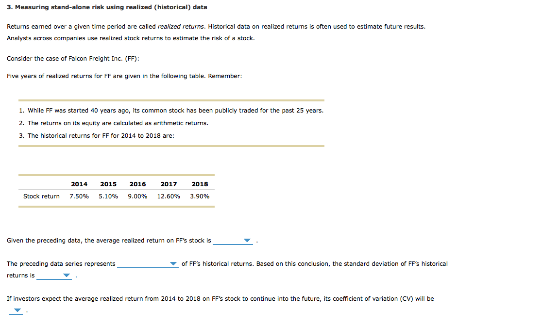 Solved 3. Measuring stand-alone risk using realized | Chegg.com