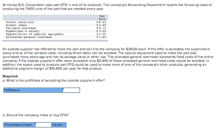 Solved (4 marks) GHL Corporation uses part EFG in one of its | Chegg.com