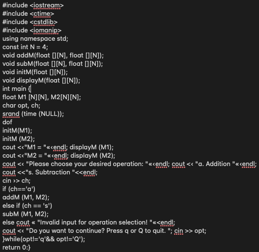 Solved Implement an NxN matrix calculator in C++ Define