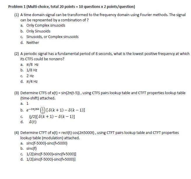 Solved Problem 1 (Multi-choice, total 20 points = 10 | Chegg.com