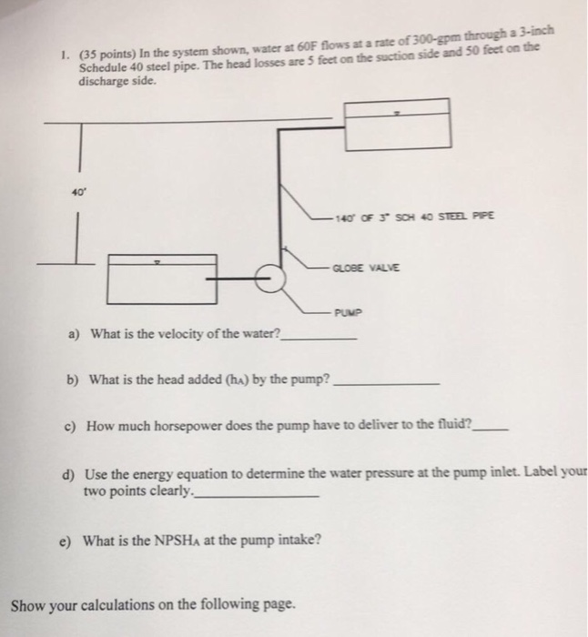 Solved In the system shown, water at 60F flows at a rate of | Chegg.com