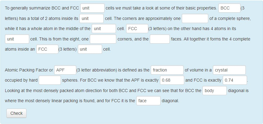 Solved To generally summarize BCC and FCC unit letters) has | Chegg.com