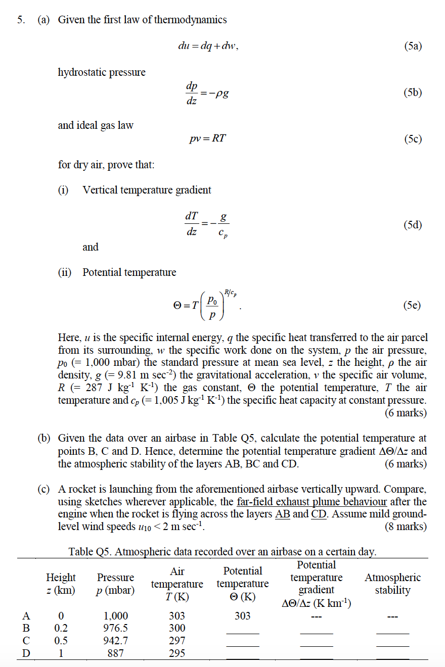 Solved 5. (a) Given the first law of thermodynamics du = dq | Chegg.com