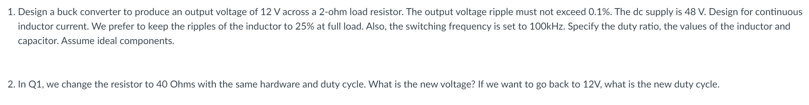 Solved 1. Design a buck converter to produce an output | Chegg.com