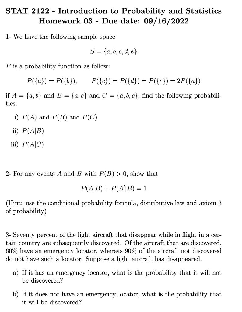 Solved 1- We Have The Following Sample Space S = {a, B, C, | Chegg.com