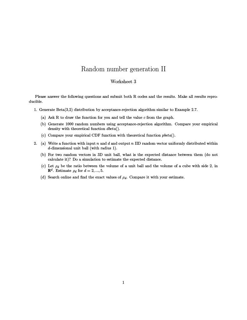 Random number generation II Worksheet 3 Please answer | Chegg.com