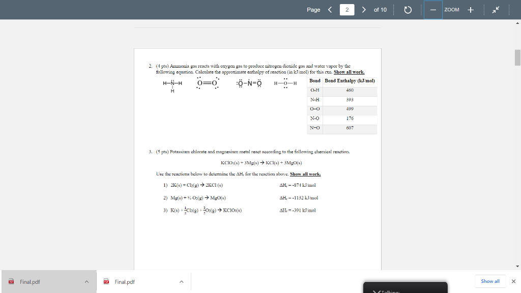 Solved Page 2 Of 10 0 Zoom 2 4 Pts Ammonia Gas Chegg Com