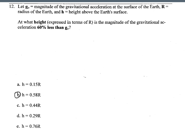 Solved 12 Let Go Magnitude Of The Gravitational Accele Chegg Com