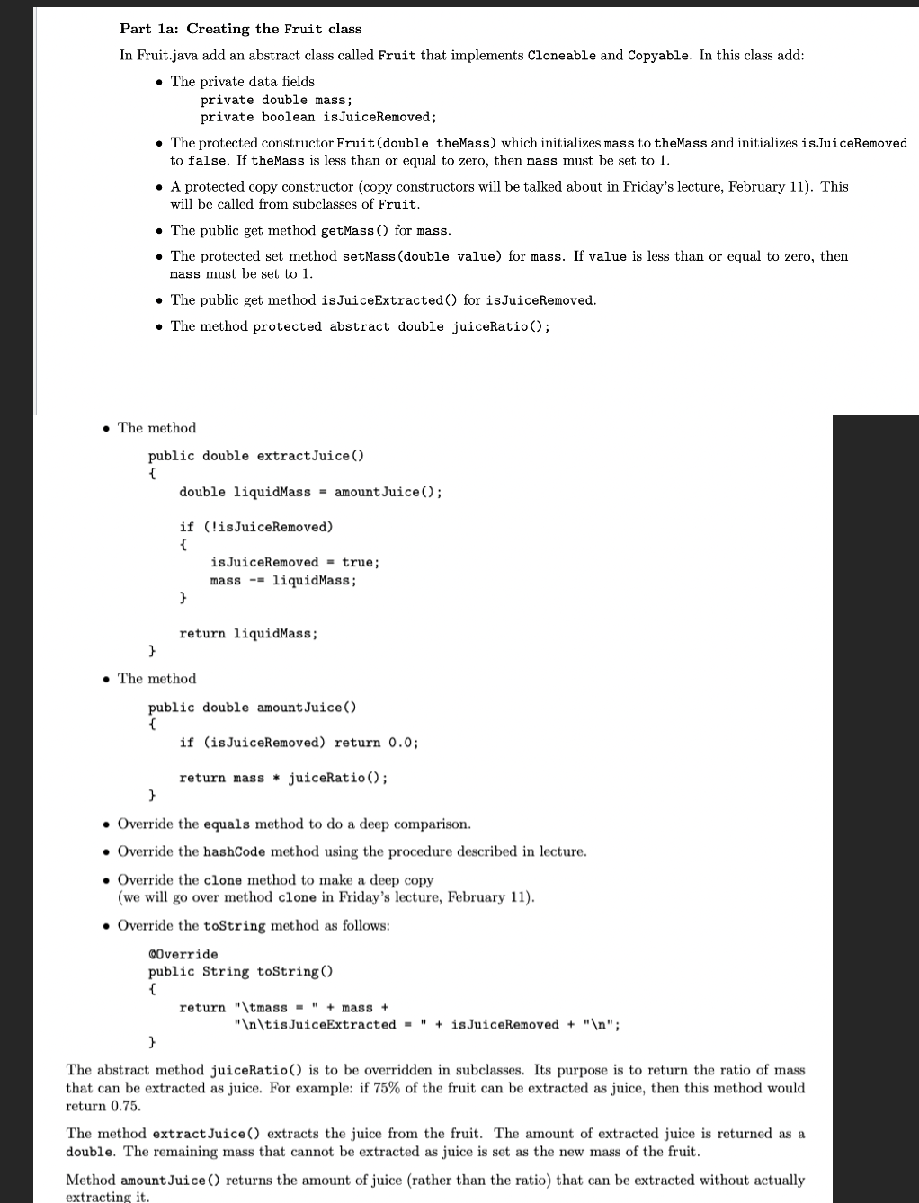 Part la: Creating the Fruit class In Fruit.java add | Chegg.com