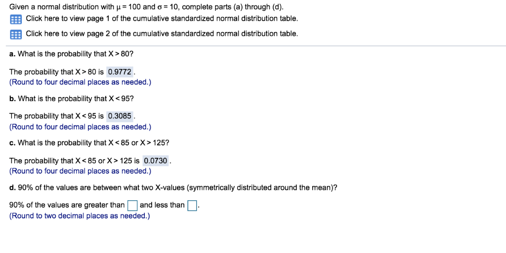 Solved Given a normal distribution with 100 and ơ-10, | Chegg.com