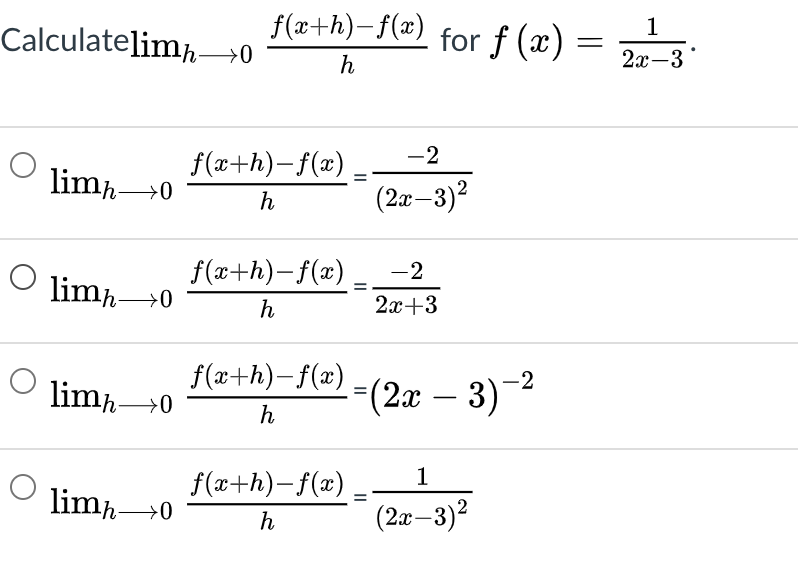 Solved Calculatelimh 0 F X H F X H For F 2 1 2x 3 L Chegg Com