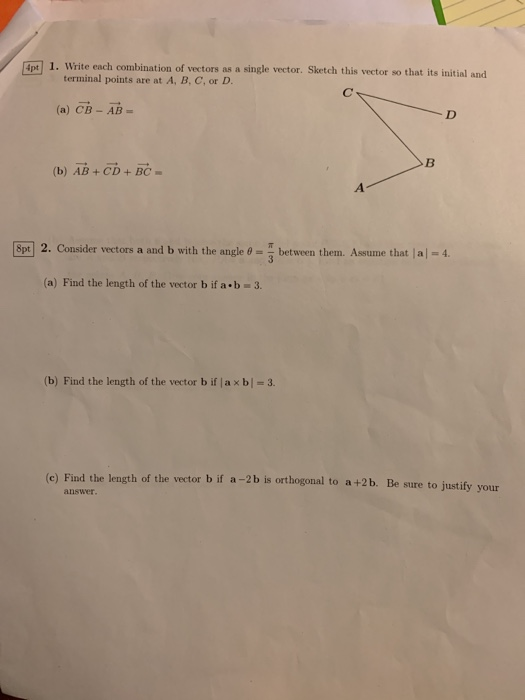 Solved Pt1. Write Each Combination Of Vectors As A Single | Chegg.com