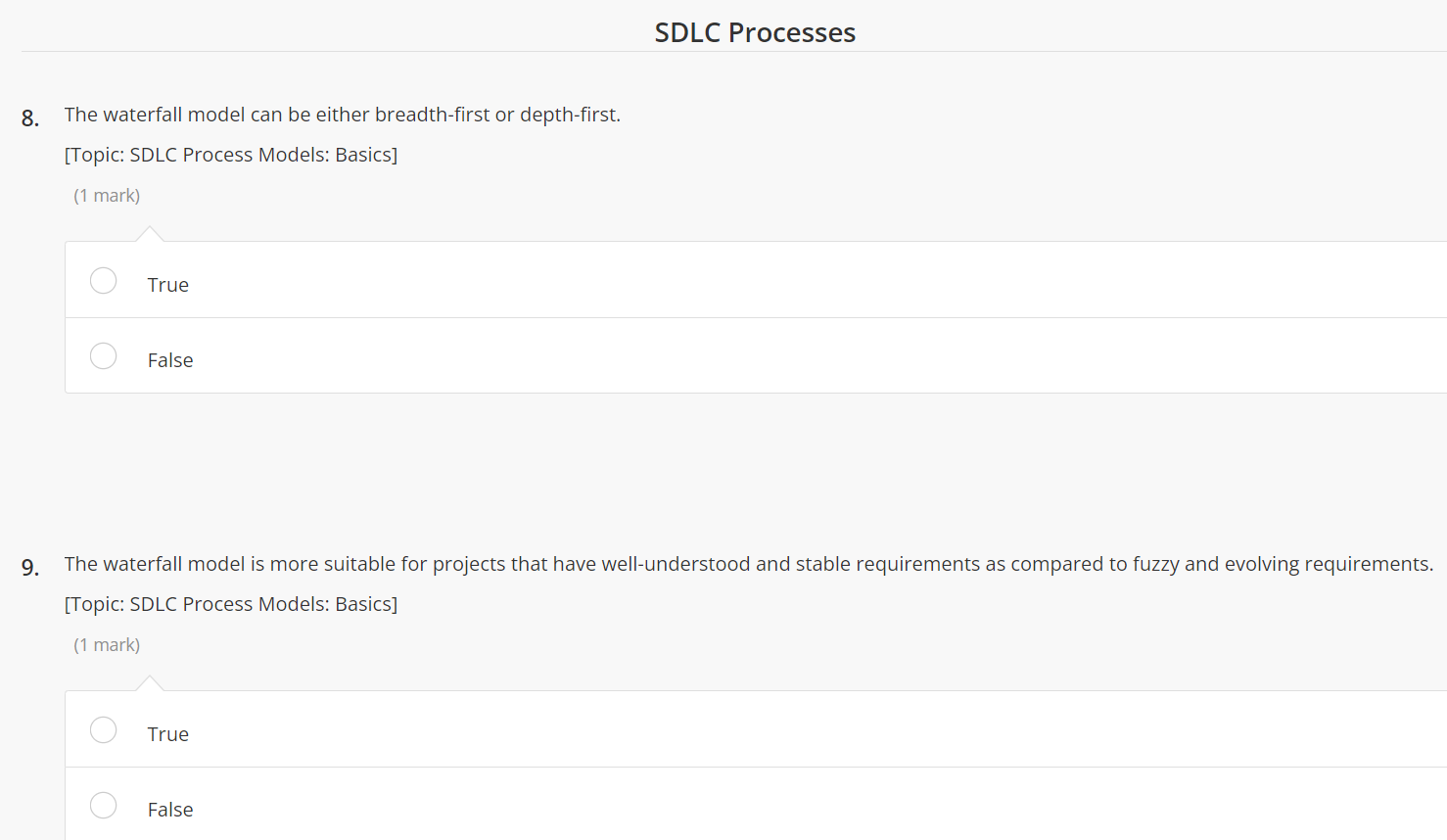 Solved SDLC Processes 8. The waterfall model can be either | Chegg.com