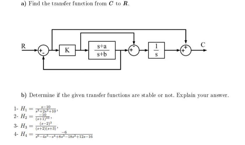 Solved a) Find the transfer function from C to R. R с K sta | Chegg.com