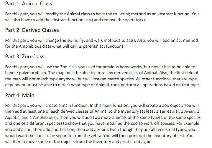 Part 1: Animal Class For this part, you will modify | Chegg.com