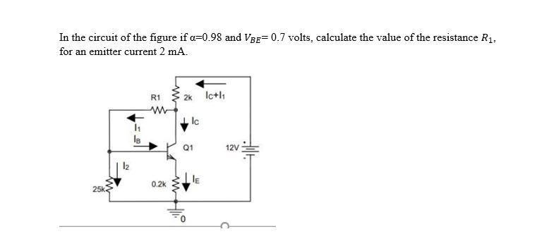 Solved In the circuit of the figure if a=0.98 and VBE=0.7 | Chegg.com