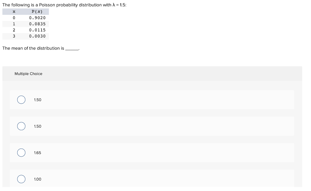 Solved x The following is a Poisson probability distribution | Chegg.com