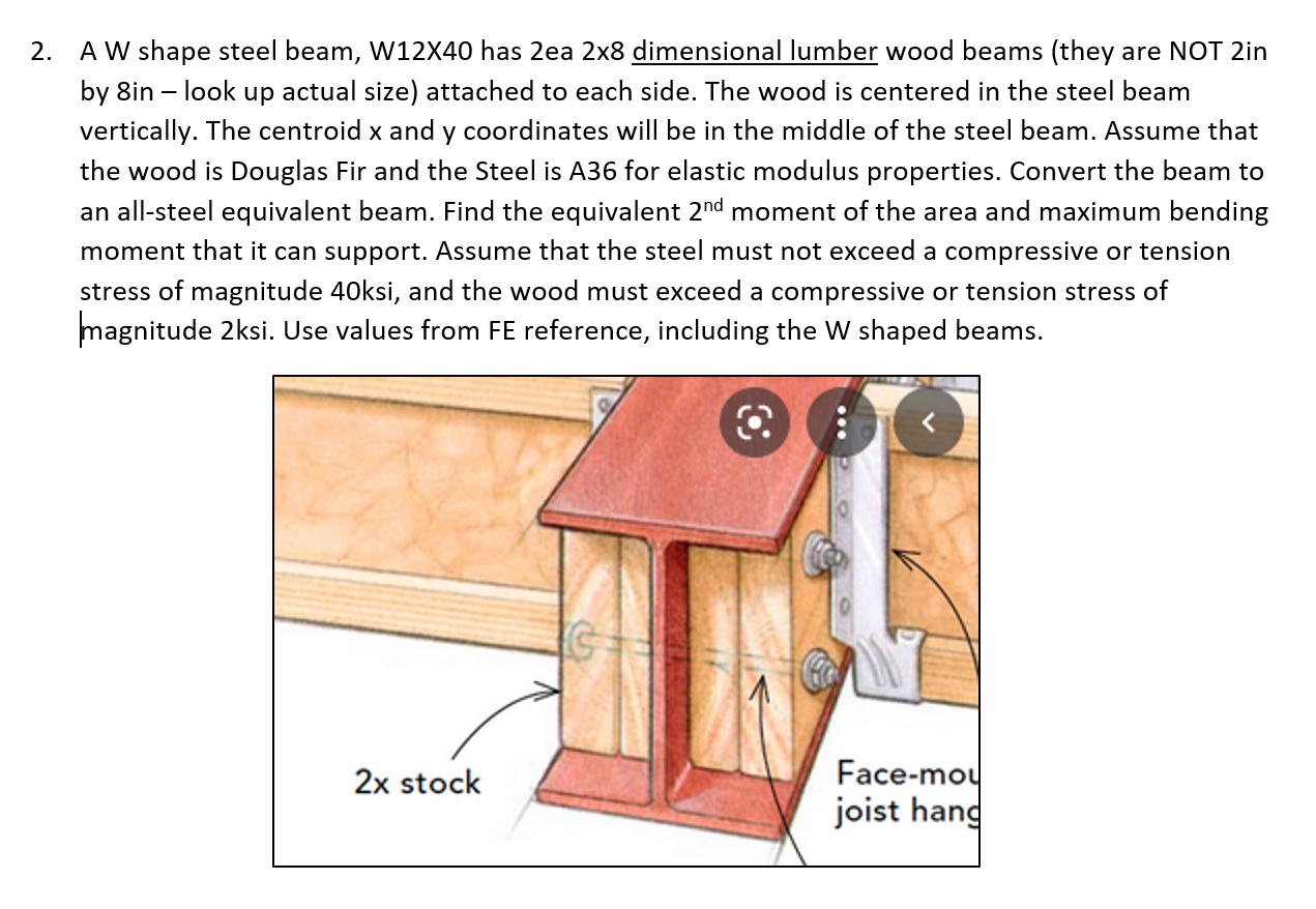 Solved 2. A W shape steel beam, W12X40 has 2ea 2x8