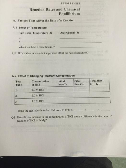 Factors That Affect the Rate of a Reaction Effect of | Chegg.com