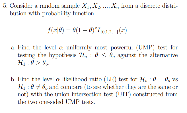 Solved 5. Consider a random sample X1, X2, ..., X, from a | Chegg.com
