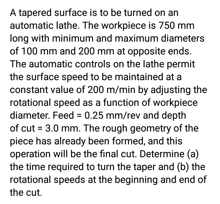 Solved A tapered surface is to be turned on an automatic | Chegg.com