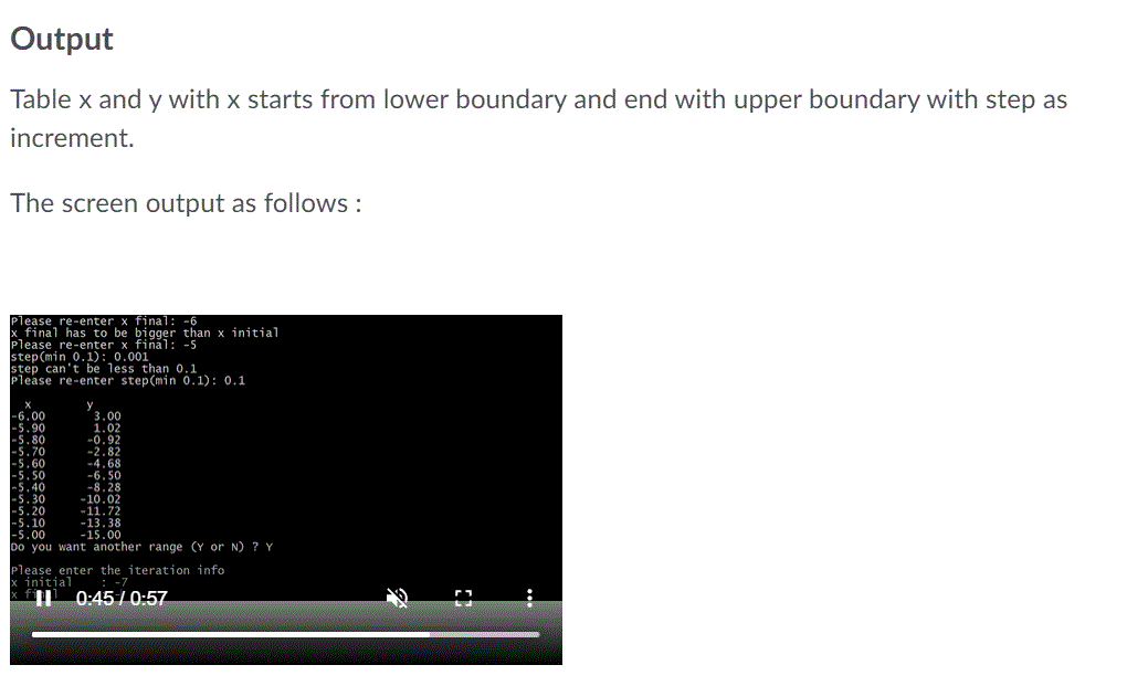 Solved To create a C program that display a table x and y | Chegg.com