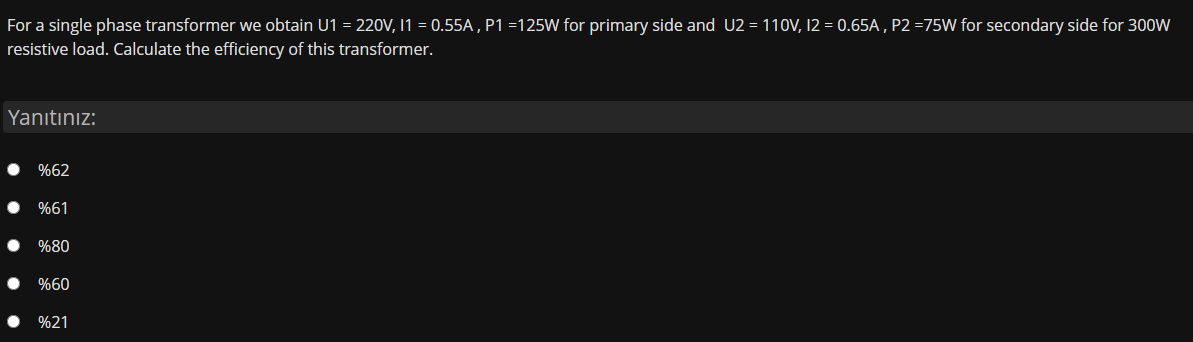 Solved For a single phase transformer we obtain U1 = 220V, | Chegg.com