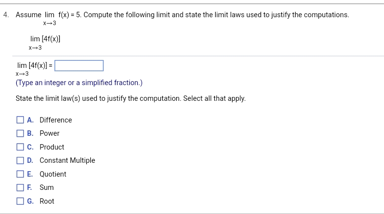 Solved Assume limx→3f(x)=5. Compute the following limit and | Chegg.com
