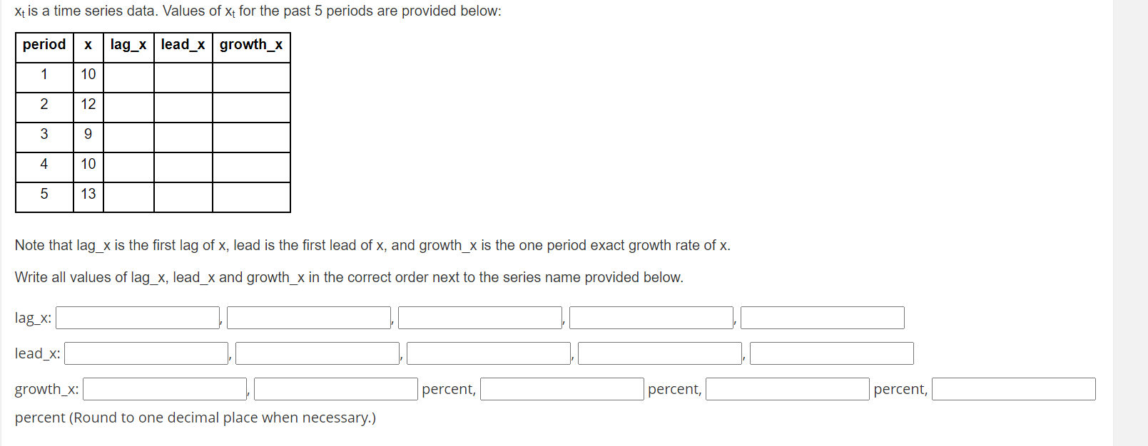 Solved Xt is a time series data. Values of Xt for the past 5 | Chegg.com