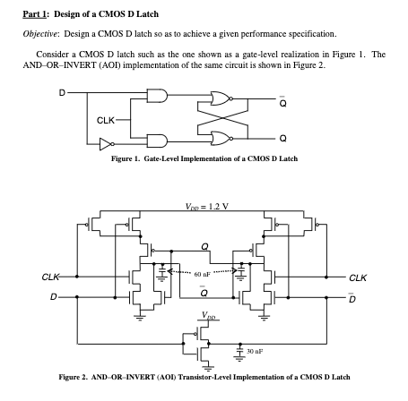 Part 1: Design of a CMOS D Latch Objective: Design a | Chegg.com