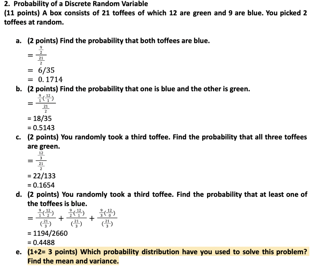 Solved 2. Probability Of A Discrete Random Variable (11 | Chegg.com