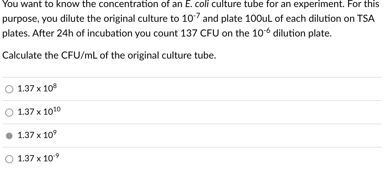 Solved You Are Performing Serial Dilutions Of A Bacterial | Chegg.com