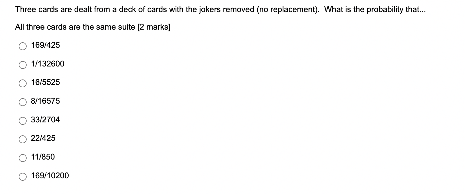 Solved Three cards are dealt from a deck of cards with the | Chegg.com