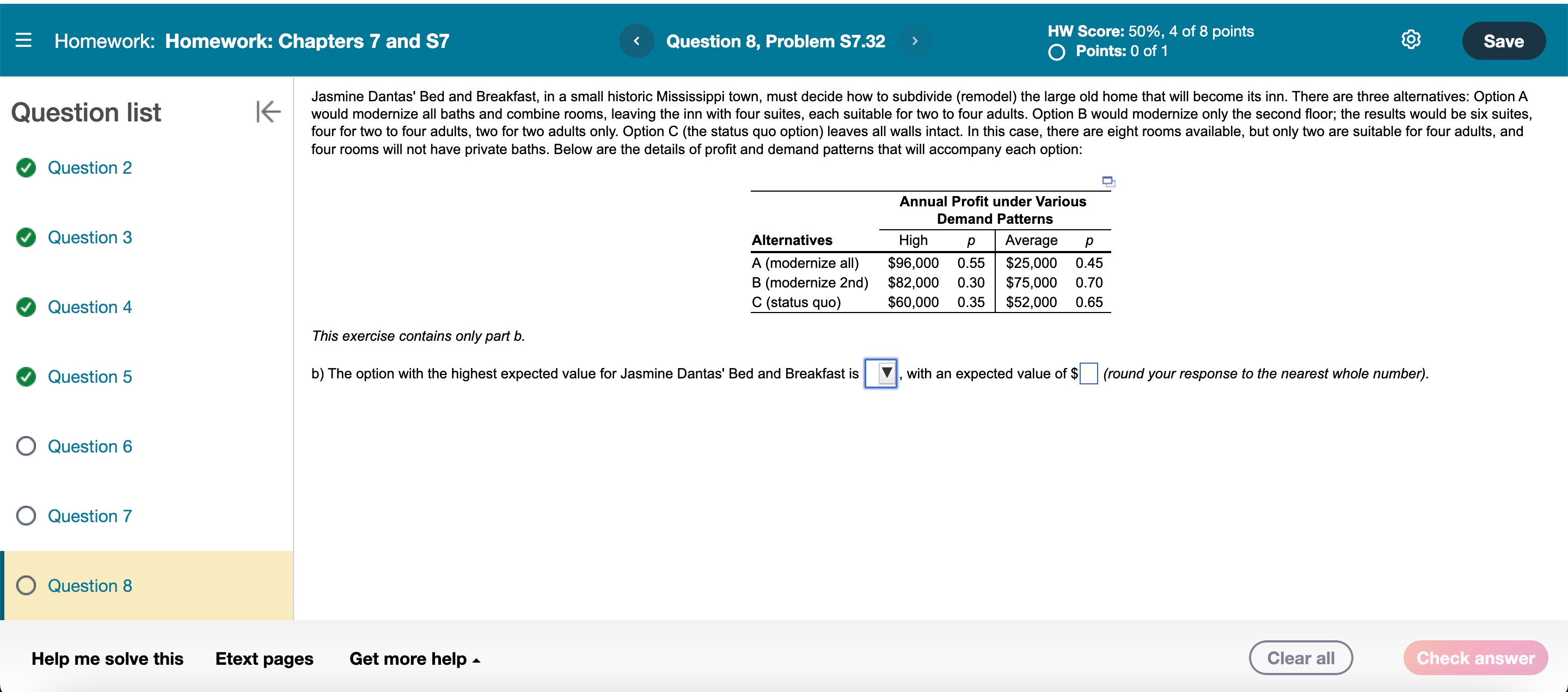 Solved Jasmine Dantas' Bed and Breakfast, in a small