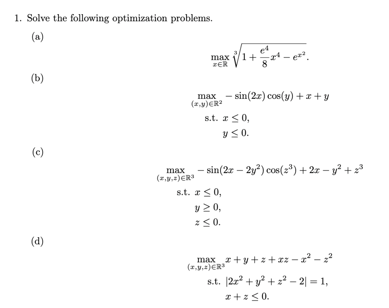 Solved Solve The Following Optimization | Chegg.com