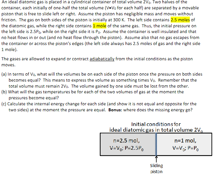 Solved An Ideal Diatomic Gas Is Placed In A Cylindrical | Chegg.com