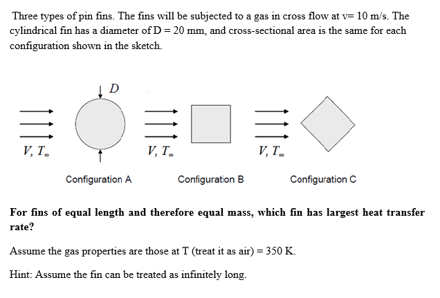 Solved Three types of pin fins. The fins will be subjected | Chegg.com
